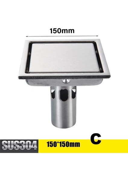 15X15CM C Tarzı Fayans Ekleme Kare Zemin Atık Drenaj Banyo Izgaraları Duş Drenajsız Çelik Büyük Akış Süzgeç (Yurt Dışından)