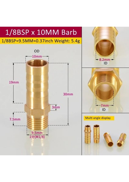 1L8BSP 10MM Diken Stili 1 Parça Brae Bağlantısı mm Hortum Dikenli Kuyruk Bsp Erkek Konnektör Bağlantısı Bakır Bağlantı Adaptörü (Yurt Dışından)
