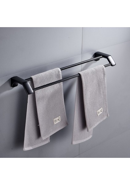 Krom 40 cm Stili Mat Siyah Paslanmaz Çelik Banyo Çift Havlu Raf Raf Tutucu Banyo Havlu Askısı Bar Havlu Demiri Banyo Aksesuarları (Yurt Dışından) modelleri