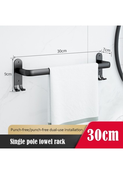 Tek Atış 30CM Stili Yumruksuz Duvar Çok Katmanlı Alüminyum Banyo Havlu Askısı Sadelik Siyah Havlu Askısı Kanca Terlik Havlu Çubuğu Kendinden Montajlı Askı (Yurt Dışından)
