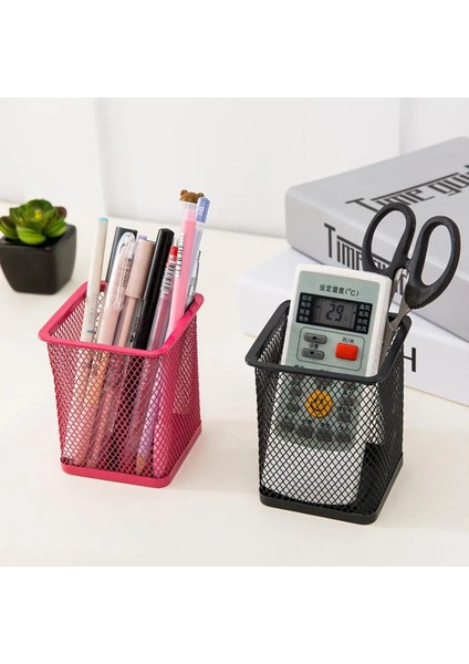 Mavi Yuvarlak Stil Mesh Metal Kalem Kalem Fırça Pot Tutucu Saklama Kabı Ofis Masası Düzenleyici (Yurt Dışından) fiyatları