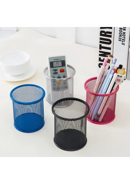 Mavi Yuvarlak Stil Mesh Metal Kalem Kalem Fırça Pot Tutucu Saklama Kabı Ofis Masası Düzenleyici (Yurt Dışından) indirimleri