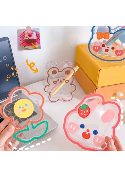 Papyon Kedi Stili Kawaii Çiçek Kalemlik Akrilik Masa Düzenleyici Ofis Organizatör Öğrenci Masaüstü Saklama Kutusu Varil Vazo Kırtasiye Kalem Kutusu (Yurt Dışından) fırsatları