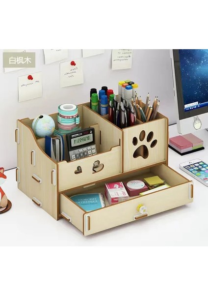 E Stili Kalem Organizatör Çok Fonksiyonlu Ahşap Masaüstü Kalemlik Ofis Okul Kırtasiye Depolama Standı Kılıf Masa Kalemi (Yurt Dışından)