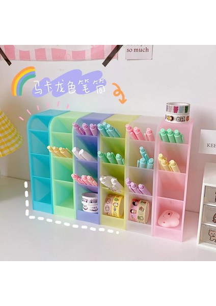 Beyaz Stil Yeni Varış Macaron Renkli Masaüstü Organizatör Çıkartmalar ile Sevimli Kalemlik Kawaii Makyaj Ruj Saklama Kutusu Okul Kırtasiye (Yurt Dışından) fırsatları