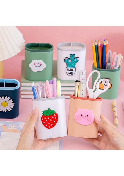 Bir Stil Çok Fonksiyonlu Masaüstü Kalemlik Çift Izgara Büyük Kapasiteli Kalemler Organizatör Makyaj Fırçası Tutacağı Okul Standı Saklama Kutusu (Yurt Dışından) fırsatları