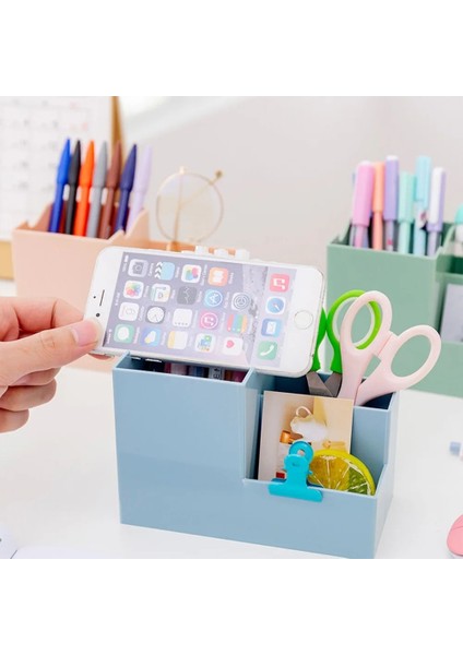 Mavi Stil Depolama Masası Kalemlik Ofis Okul Malzemeleri Saklama Kutusu Renkli Plastik Kutu Masa Kalemi Kalem Düzenleyici Cep Telefonu Braketi (Yurt Dışından) fiyatları