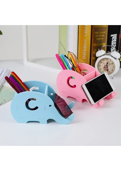 Pembe Tarzı 1 Adet Ahşap Plastik Sevimli Fil Telefon Rafı Işlevli Mobil Tepsi Masa Düzenleyici Çift Kullanımlı Kalemlik Ofis Kırtasiye (Yurt Dışından) fiyatları