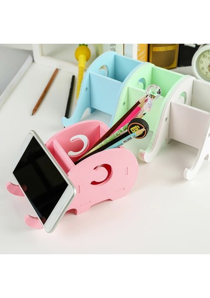 Pembe Tarzı 1 Adet Ahşap Plastik Sevimli Fil Telefon Rafı Işlevli Mobil Tepsi Masa Düzenleyici Çift Kullanımlı Kalemlik Ofis Kırtasiye (Yurt Dışından) modelleri