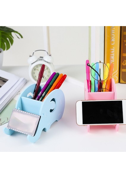 Pembe Tarzı 1 Adet Ahşap Plastik Sevimli Fil Telefon Rafı Işlevli Mobil Tepsi Masa Düzenleyici Çift Kullanımlı Kalemlik Ofis Kırtasiye (Yurt Dışından) fırsatları