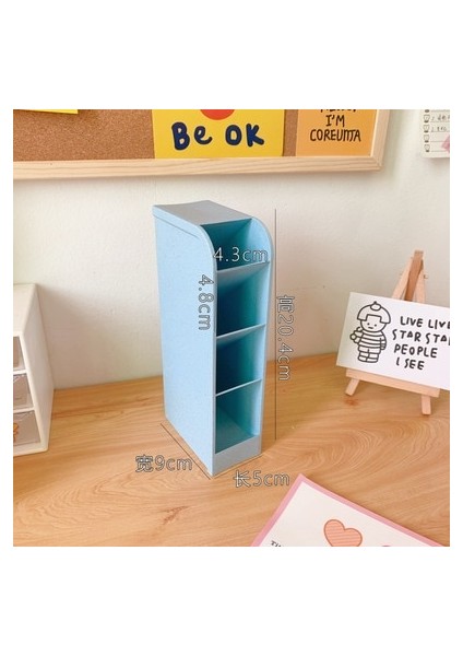 Buzlu Mavi Tarzı Yeni Masaüstü Organizatör Kalemlik Kalem Makyaj Fırçası Saklama Kutusu 4 Izgara Eğik Ekleme Depolama Organizatör Okul Kırtasiye (Yurt Dışından)