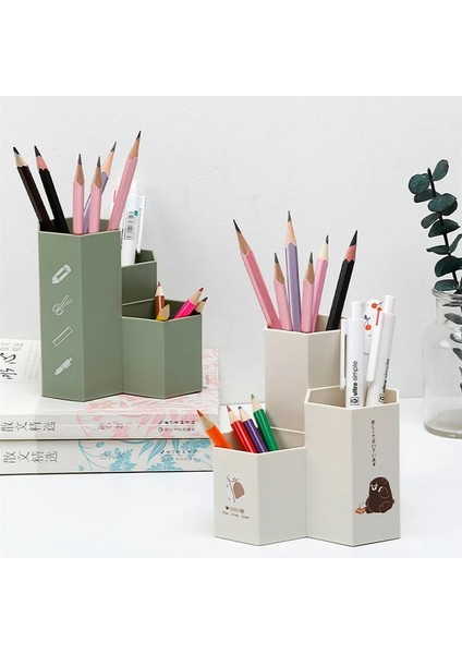 Yeşil 80G Tarzı Ev Ofis Altıgen Kalem Kalemlik Kalem Depolama Sevimli Kozmetik Makyaj Saklama Kutusu Masa Çekmece Organizatör Masa Aksesuarları (Yurt Dışından) modelleri