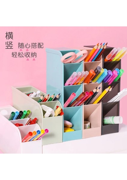Yeşil Stil Masa Kalemlik Kalem Makyaj Organizatör Kozmetik Plastik Saklama Kutusu Için Masaüstü Organizatör Okul Ofis Kawaii Kırtasiye (Yurt Dışından) fırsatları