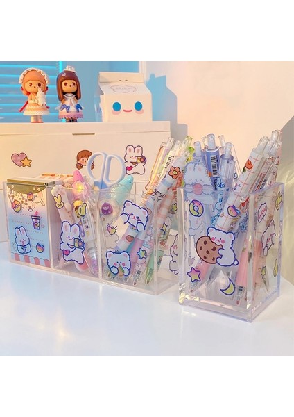 Yalnızca Çıkartmalar Stili Şeffaf Akrilik 3 Izgara Kalemlik Kawaii Çok Fonksiyonlu Masaüstü Organizatör Makyaj Saklama Kutusu Okul Kırtasiye Hediye (Yurt Dışından) fiyatları