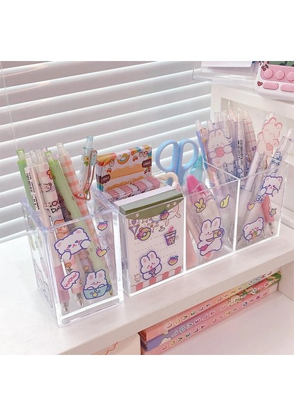 Yalnızca Çıkartmalar Stili Şeffaf Akrilik 3 Izgara Kalemlik Kawaii Çok Fonksiyonlu Masaüstü Organizatör Makyaj Saklama Kutusu Okul Kırtasiye Hediye (Yurt Dışından) fırsatları