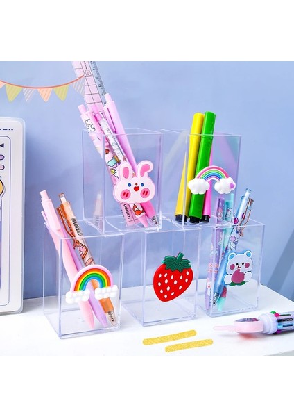 Beyaz Stil Yeni Kawaii Akrilik Kalemlik Masaüstü Organizatör Sevimli Anmial Gökkuşağı Kalemlik Yaratıcı Şeffaf Masa Kalemlik (Yurt Dışından) fiyatları
