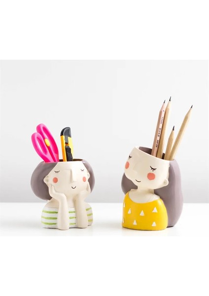 Ben Stil 1 Adet Sevimli Kız Erkek Reçine Kalemlik Makyaj Fırça Standı Masaüstü Saklama Kutusu Etli Ekici Bahçe Mini Bonsai Kaktüs Saksı (Yurt Dışından) fiyatları