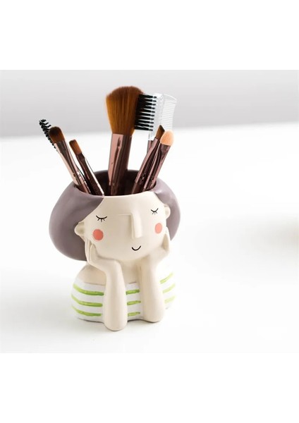 Ben Stil 1 Adet Sevimli Kız Erkek Reçine Kalemlik Makyaj Fırça Standı Masaüstü Saklama Kutusu Etli Ekici Bahçe Mini Bonsai Kaktüs Saksı (Yurt Dışından) fırsatları