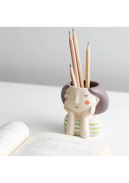 Ben Stil 1 Adet Sevimli Kız Erkek Reçine Kalemlik Makyaj Fırça Standı Masaüstü Saklama Kutusu Etli Ekici Bahçe Mini Bonsai Kaktüs Saksı (Yurt Dışından) indirimleri