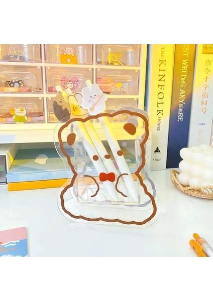 H04 Stili Sevimli Şeffaf Akrilik Kalemlik Masaüstü Organizatör Ins Yeni Ayı Tavşan Kalem Kutusu Ofis Kırtasiye Kozmetik Saklama Kutusu (Yurt Dışından) fırsatları