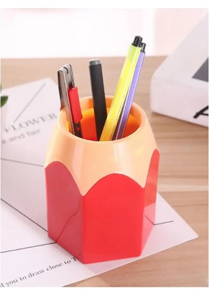 Kırmızı Stil Yaratıcı Kalem Vazo Kalem Pot Makyaj Fırçası Tutucu Kırtasiye Masası Düzenli Plastik Masa Düzenleyici Konteyner Okul Ofis Malzemeleri (Yurt Dışından)