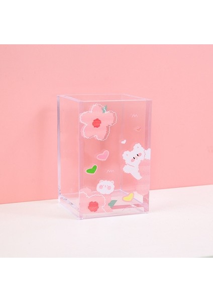 Foral Tavşan Stili Akrilik Sevimli Ayı Çiçek Kalemlik Çok Fonksiyonlu Masaüstü Organizatör Şeffaf Saklama Kutusu Kawaool Kırtasiye (Yurt Dışından)