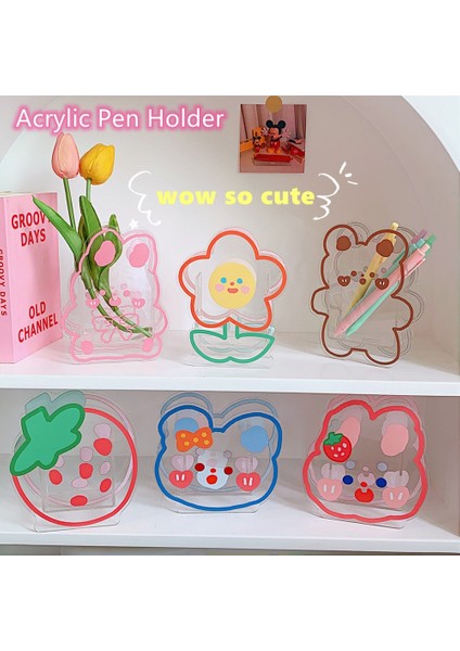 Foral Tavşan Stili Akrilik Sevimli Ayı Çiçek Kalemlik Çok Fonksiyonlu Masaüstü Organizatör Şeffaf Saklama Kutusu Kawaool Kırtasiye (Yurt Dışından) fiyatları