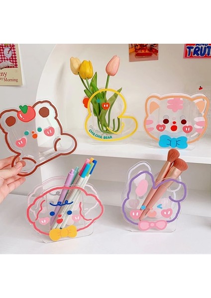 Bt2 Stili Kawaii Akrilik Kalem Kalemlik Masa Düzenleyici Karikatür Sevimli Ayı Tavşan Masaüstü Kozmetik Makyaj Saklama Kutusu Ofis Kırtasiye (Yurt Dışından) fiyatları