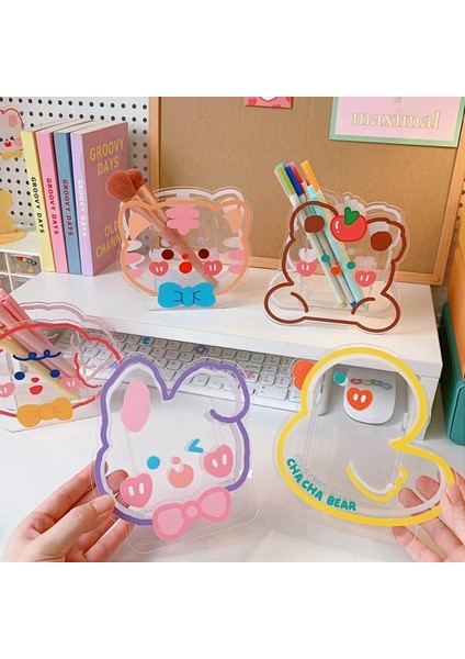 Bt2 Stili Kawaii Akrilik Kalem Kalemlik Masa Düzenleyici Karikatür Sevimli Ayı Tavşan Masaüstü Kozmetik Makyaj Saklama Kutusu Ofis Kırtasiye (Yurt Dışından) modelleri