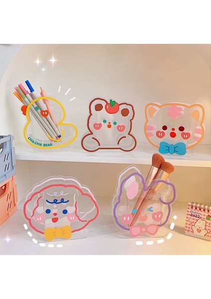 Bt2 Stili Kawaii Akrilik Kalem Kalemlik Masa Düzenleyici Karikatür Sevimli Ayı Tavşan Masaüstü Kozmetik Makyaj Saklama Kutusu Ofis Kırtasiye (Yurt Dışından) fırsatları