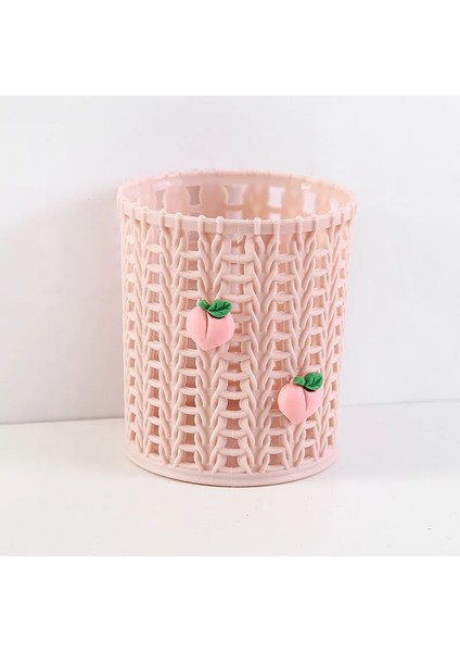Şeftali Tarzı Yaratıcı Kalemlik Rattan Dokuma Karikatür Plastik Yuvarlak Öğrenci Kırtasiye Kalem Depolama Kova Ofis Masası Aksesuarları (Yurt Dışından)