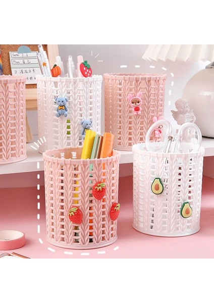 Şeftali Tarzı Yaratıcı Kalemlik Rattan Dokuma Karikatür Plastik Yuvarlak Öğrenci Kırtasiye Kalem Depolama Kova Ofis Masası Aksesuarları (Yurt Dışından) modelleri