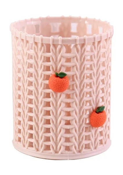 Şeftali Tarzı Yaratıcı Kalemlik Rattan Dokuma Karikatür Plastik Yuvarlak Öğrenci Kırtasiye Kalem Depolama Kova Ofis Masası Aksesuarları (Yurt Dışından) fırsatları