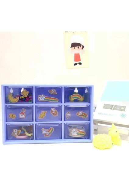 9 Izgara Mavi Stili Kawaii Whitepink 9 Izgara Abs Çekmece Masaüstü Organizatör Masası Saklama Kutusu Ücretsiz Etiket Okul Kırtasiye Aksesuarları Saklama Kutuları (Yurt Dışından)