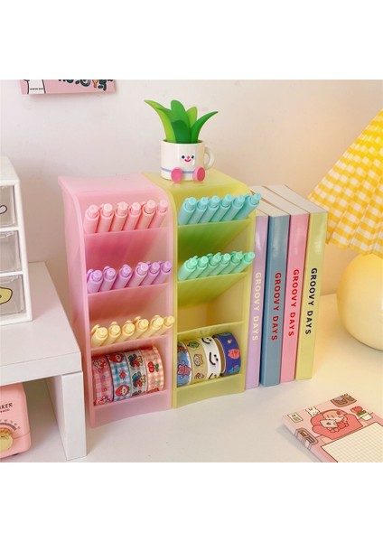 Büyük Mavi Stil Sharkbang Macaroon Renk 4 Gird Büyük Masa Düzenleyici Kalemlik Smallbig Size Makyaj Kutusu Kalem Saklama Kutusu Okul Kırtasiye (Yurt Dışından) modelleri