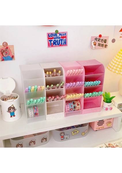 Büyük Mavi Stil Sharkbang Macaroon Renk 4 Gird Büyük Masa Düzenleyici Kalemlik Smallbig Size Makyaj Kutusu Kalem Saklama Kutusu Okul Kırtasiye (Yurt Dışından) fırsatları