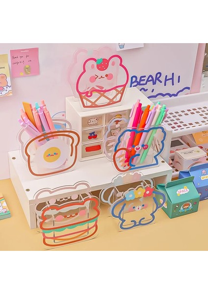 No.4 Tarzı Kawaii Masa Düzenleyici Akrilik Kalemlik Masaüstü Organizatör Sevimli Ayı Tavşan Ofis Kırtasiye Kozmetik Saklama Kutusu Coaster Klipleri (Yurt Dışından) fiyatları