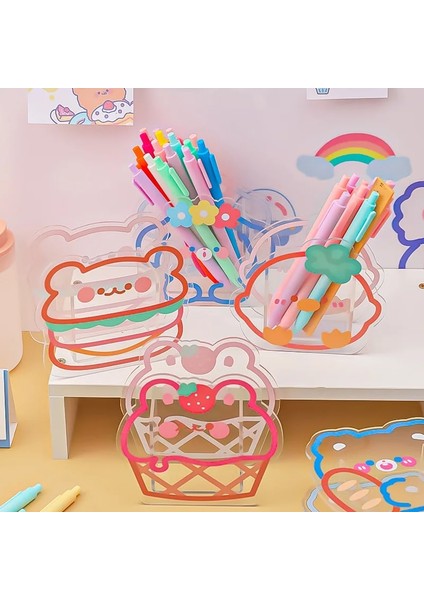 No.4 Tarzı Kawaii Masa Düzenleyici Akrilik Kalemlik Masaüstü Organizatör Sevimli Ayı Tavşan Ofis Kırtasiye Kozmetik Saklama Kutusu Coaster Klipleri (Yurt Dışından) modelleri