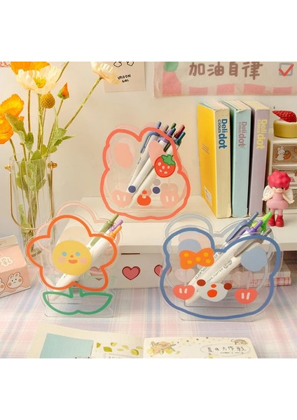 Pembe Tavşan Stili Kawaii Masa Düzenleyici Akrilik Kalemlik Masaüstü Düzenleyici Sevimli Ayı Ofis Kırtasiye Kozmetik Saklama Kutusu Ofis Depolama (Yurt Dışından) indirimleri