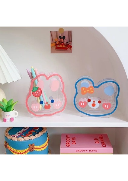 K Tarzı Kawaii Karikatür Şeffaf Akrilik Kalemlik Masaüstü Organizatör Ins Yeni Moda Sevimli Ayı Tavşan Ofis Kırtasiye (Yurt Dışından) indirimleri