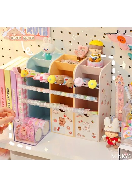 Şeffaf Çekmece Stili Mınkys Kawaii Çekmece Kalemlik Masaüstü Organizatör Büyük Kapasiteli Kalem Kutusu Dıy Sticker Yaratıcı Okul Kırtasiye ile (Yurt Dışından) fiyatları