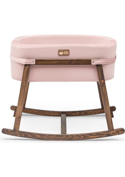 Anne Yanı Beşik Hier Bebek Ahşap Ceviz Stand Pembe Sepet