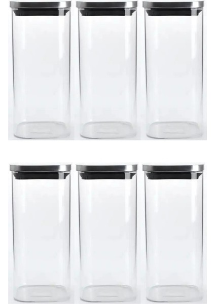 Vakum Krom Kapaklı Kare Cam Kavanoz 6,5X15,5 cm - 450 ml Cam Baharatlık Saklama Kabı 6 Adet