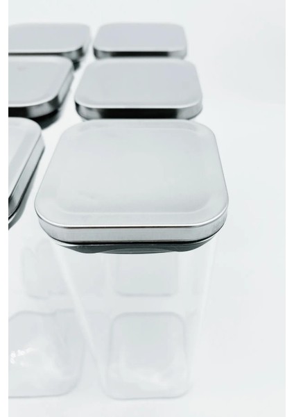 Vakum Krom Kapaklı Kare Cam Kavanoz 6,5X15,5 cm - 450 ml Cam Baharatlık Saklama Kabı 6 Adet