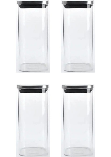Vakum Krom Kapaklı Kare Cam Kavanoz 6,5X15,5 cm - 450 ml Cam Baharatlık Saklama Kabı 4 Adet