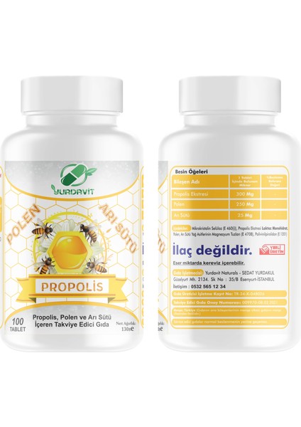 Propolis Polen Arı Sütü 2 Adet 100 Tablet