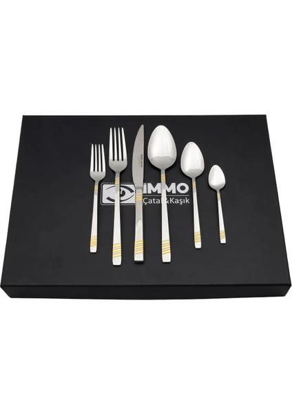 Immo HOME36 Parça Venüs 24 Ayar Altın Kaplama Çatal Kaşık Bıçak Seti