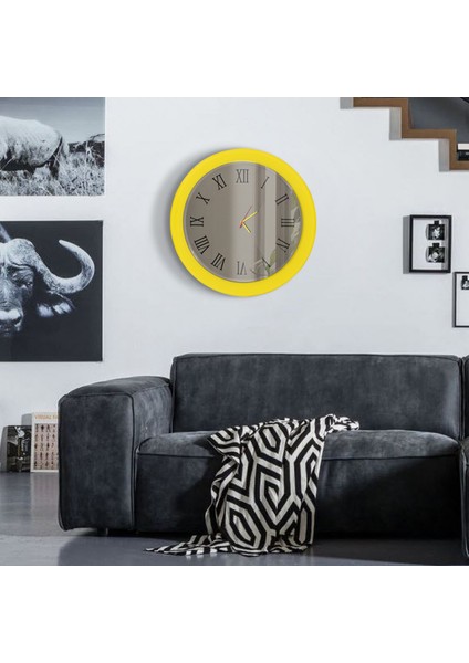 Camex Modern Tasarım Sarı Roma Rakamlı Duvar Saati
