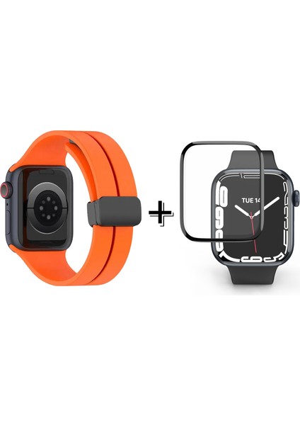 Apple Watch Ultra Için Manyetik Tokalı Silikon Kordon Kayış + Ekran Koruma Filmi - FC272