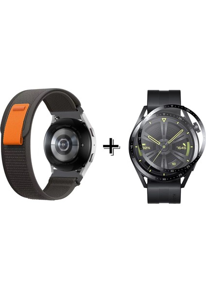 Huawei Watch Gt 3 46MM Için Cırtlı Hasır Kumaş Kordon Kayış + Ekran Koruma Filmi - FC153